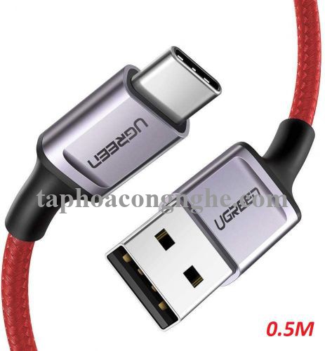 Ugreen 70294 0.5M màu đỏ cáp USB A ra type C hỗ trợ sạc nhanh 50CM đầu bọc nhôm chống nhiễu US292 30070294